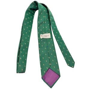 Berkley Mens Vintage Green Geometric Silk Blend Necktie Emerald Gold Pattern Tie